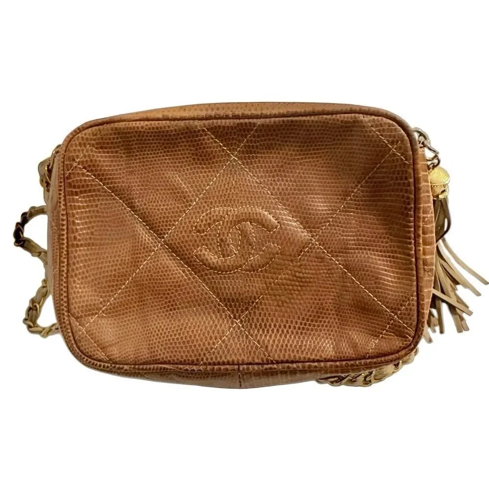 CHANEL Tan lizard Leather Crossbody Bag